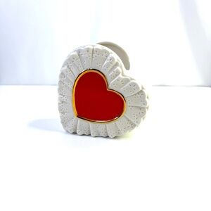 Teleflora Red White Ruffle Gold Trim Heart-Shaped Vintage Ceramic Vase